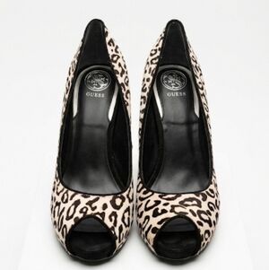 Guess Leopard Print Peep Toe Heels